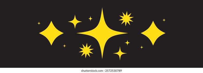 Black stars sparkles vector collection. Bright firework, decoration twinkle, shiny flash. Web design, mobile app.
