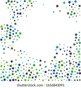 Black Stars Symbol. Indigo Confetti Symbol. Blue Starry Invitation. Green Texture Card. Sparkling Gift. Celebration Cosmos. Glitter Background. Falling Space.