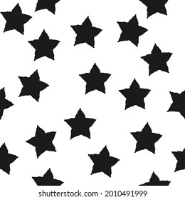 Black stars wallpaper. Random position of stars pattern. Seamless and vector simple stars.