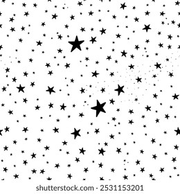 Black stars with white background seamless pattern