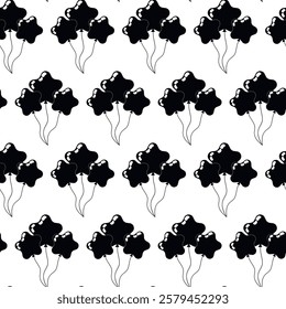 Black star-shaped balloons pattern on a white background for festive decor or design