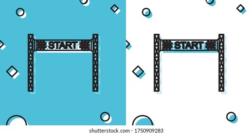 Black Starting line icon isolated on blue and white background. Start symbol. Random dynamic shapes. Vector Illustration