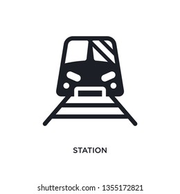black station isolated vector icon. simple element illustration from travel concept vector icons. station editable logo symbol design on white background. can be use for web and mobile