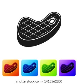 Black Steak meat icon isolated on white background. Set icon in color square buttons. Vector Illustration