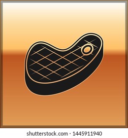 Black Steak meat icon isolated on gold background. Vector Illustration