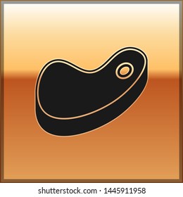 Black Steak meat icon isolated on gold background. Vector Illustration