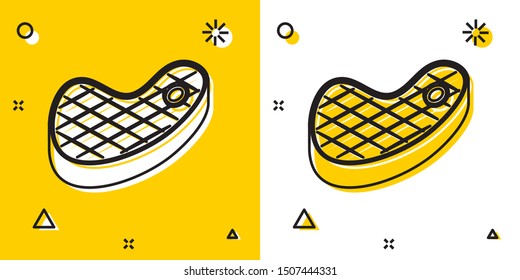 Black Steak meat icon isolated on yellow and white background. Random dynamic shapes. Vector Illustration