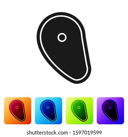 Black Steak meat icon isolated on white background. Set icons in color square buttons. Vector Illustration