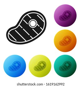 Black Steak meat icon isolated on white background. Set icons colorful circle buttons. Vector Illustration