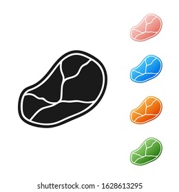 Black Steak meat icon isolated on white background. Set icons colorful. Vector Illustration