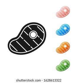 Black Steak meat icon isolated on white background. Set icons colorful. Vector Illustration