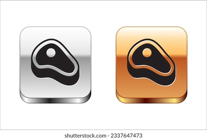 Black Steak meat icon isolated on white background. Silver and gold square buttons. Vector