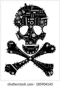 Black steam-punk skull isolated on white. vector illustration