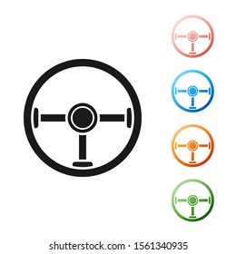 Black Steering wheel icon isolated on white background. Car wheel icon. Set icons colorful. Vector Illustration