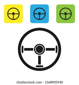 Black Steering wheel icon isolated on white background. Car wheel icon. Set icons colorful square buttons. Vector Illustration