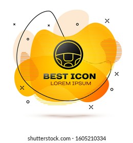Black Steering wheel icon isolated on white background. Car wheel icon. Abstract banner with liquid shapes. Vector Illustration