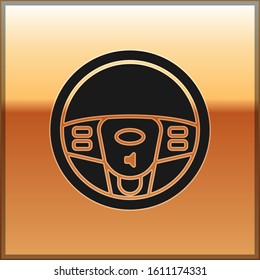 Black Steering wheel icon isolated on gold background. Car wheel icon.  Vector Illustration
