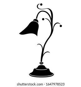 Black stencil of decorative table lamp in the form of a flower, isolated on white background, vector icon logo