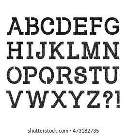 Black stencil spray paint letters. Font in grunge style. Isolated latin alphabet of grainy texture.
