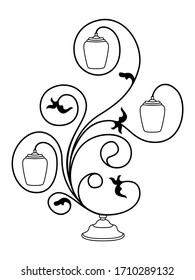 Black stencil of table floral lamp with exquisite design, isolated on white background, vector icon logo