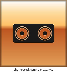 Black Stereo speaker icon isolated on gold background. Sound system speakers. Music icon. Musical column speaker bass equipment. Vector Illustration