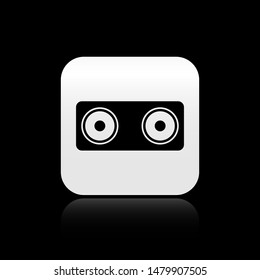 Black Stereo speaker icon isolated on black background. Sound system speakers. Music icon. Musical column speaker bass equipment. square button. Vector Illustration