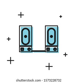 Black Stereo speaker icon isolated on white background. Sound system speakers. Music icon. Musical column speaker bass equipment.  Vector Illustration