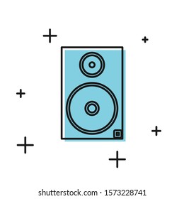 Black Stereo speaker icon isolated on white background. Sound system speakers. Music icon. Musical column speaker bass equipment.  Vector Illustration
