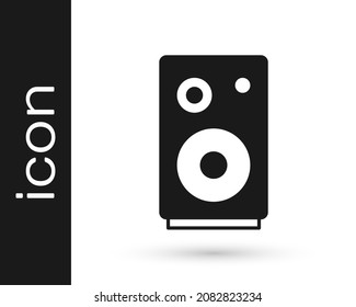 Schwarzer Stereo-Lautsprecher-Symbol einzeln auf weißem Hintergrund. Lautsprecher des Soundsystems. Musiksymbol. Bassausrüstung für Musikalspulenlautsprecher.  Vektorgrafik