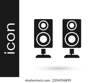 Black Stereo speaker icon isolated on white background. Sound system speakers. Music icon. Musical column speaker bass equipment.  Vector