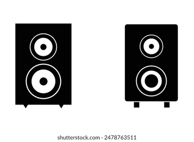 Black Stereo speaker icon isolated on white background. Sound system speakers. Musical column speaker bass equipment. Vector illustration. Eps file 129.