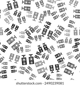Icono de altavoz estéreo negro aislado patrón sin fisuras sobre fondo blanco. Altavoces del sistema de sonido. Icono de música. Equipo de graves de altavoz de columna musical.  Vector
