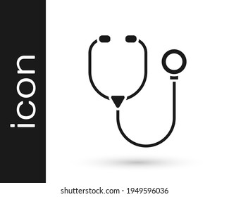 Black Stethoscope medical instrument icon isolated on white background.  Vector