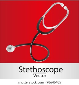 black stethoscope on gradient red background, vector illustration