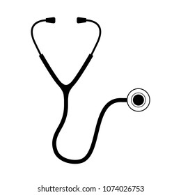 Black stethoscope on white background, flat design, vector