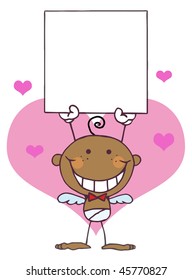 Black Stick Cupid Holding A Blank Sign