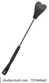 Black stick elastic cane with whip like tip heart shape. Accessory tool toy for BDSM. Isolated on white vector illustration
