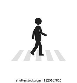 black stick figure man like pedestrian. concept of crosswalk crossing across the street or urbanistics element. flat style trend modern logotype graphic art design isolated on white background