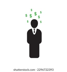 black stick figure rich man. outline flat style trend modern simple logotype graphic art design on white background. concept of thoughts of wealth and personal success or male dreams of big earnings
