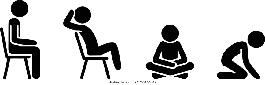 Black Stick Figure Sequence Sitting, Reclining, Meditating,and Kneelingona White Background.eps
