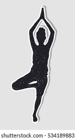 Black sticker hand draw yoga silhouette of women