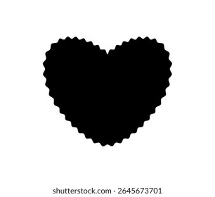 Black Sticker Logo Tag Emblem. Label Shape for Badge Design, Sale Offer, Original Product Mark, Branding Element. Black Scalloped Heart Silhouette. Vector Illustration.