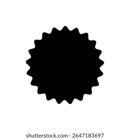 Emblema da etiqueta do logotipo do adesivo preto. Forma do rótulo para design de crachá, oferta de venda, marca de produto original, elemento de marca. Silhueta de Círculo Escalopado Preto. Ilustração de vetor.
