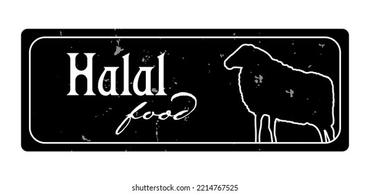 black sticker for packaging of halal products with a silhouette of a ram. Vector illustration