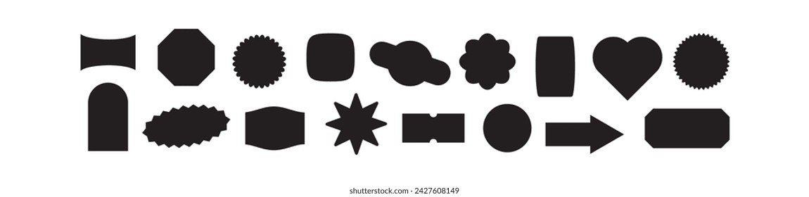 Black sticker shape, for sale badge, label, or tag. Flat vector illustration isolated on white background.