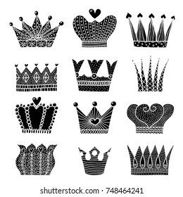 Black stickers with crowns. Cute set.