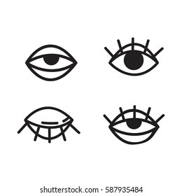 Black stickers with eyes . Sleeping icon in four variation