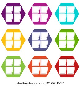 Black stickers icon set many color hexahedron isolated on white vector illustration