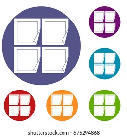 Black stickers icons set in flat circle reb, blue and green color for web