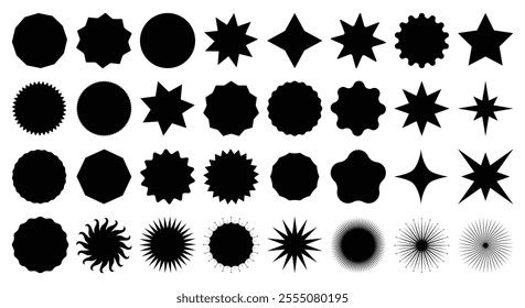 Black stickers sale decorative. Set of graphic circle, collection of retro labels, royal wedding, sticker for sale or an invitation card. Isolated vector symbols. Simple promo price set sale